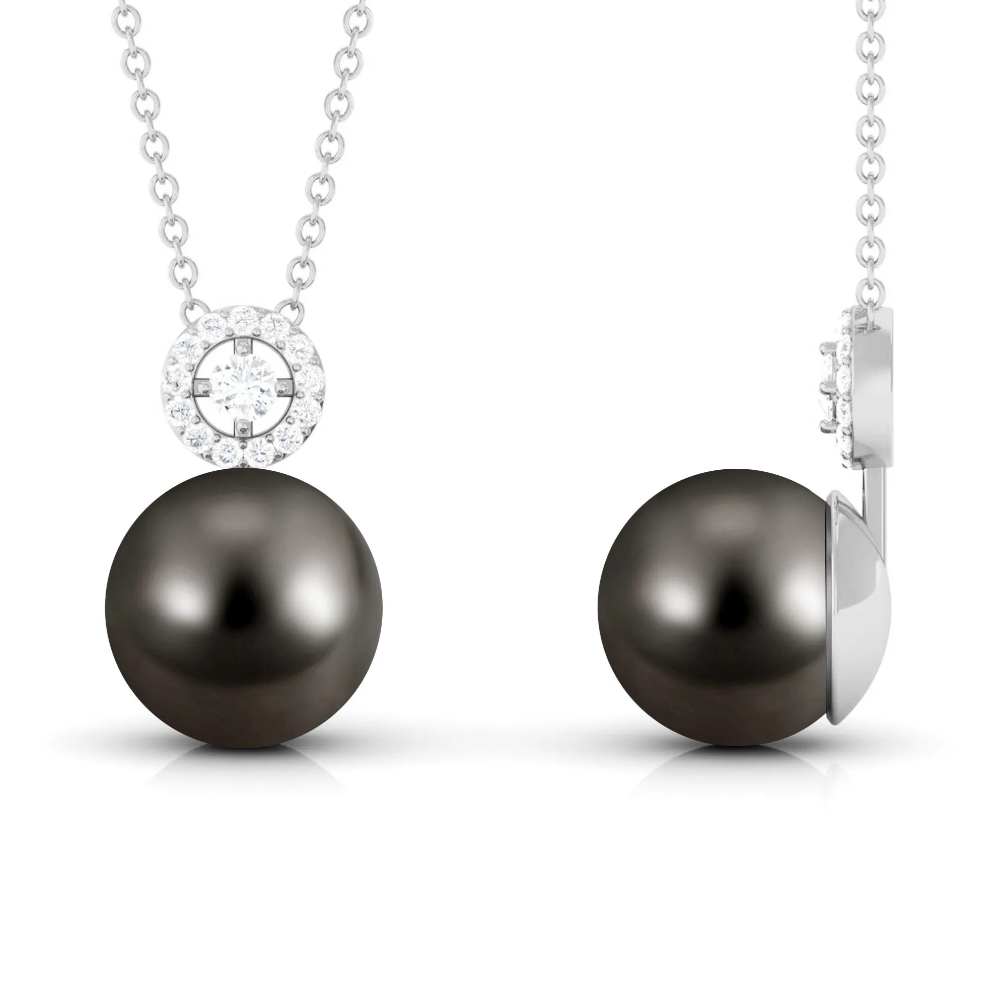 7.75 CT Natural Diamond and Tahitian Pearl Drop Necklace