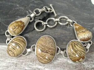 7" - 8" Picture Jasper, Sterling Silver Bracelet