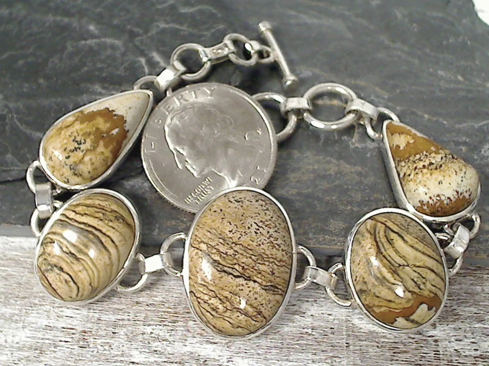 7" - 8" Picture Jasper, Sterling Silver Bracelet