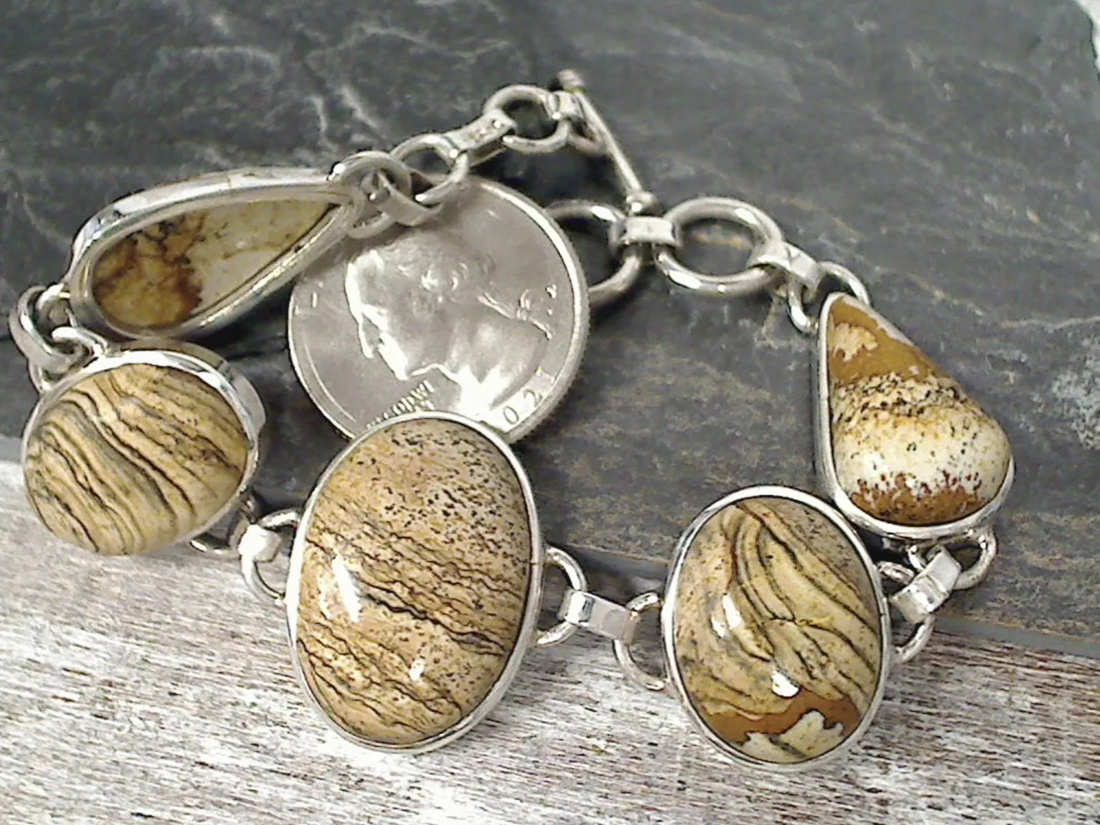 7" - 8" Picture Jasper, Sterling Silver Bracelet