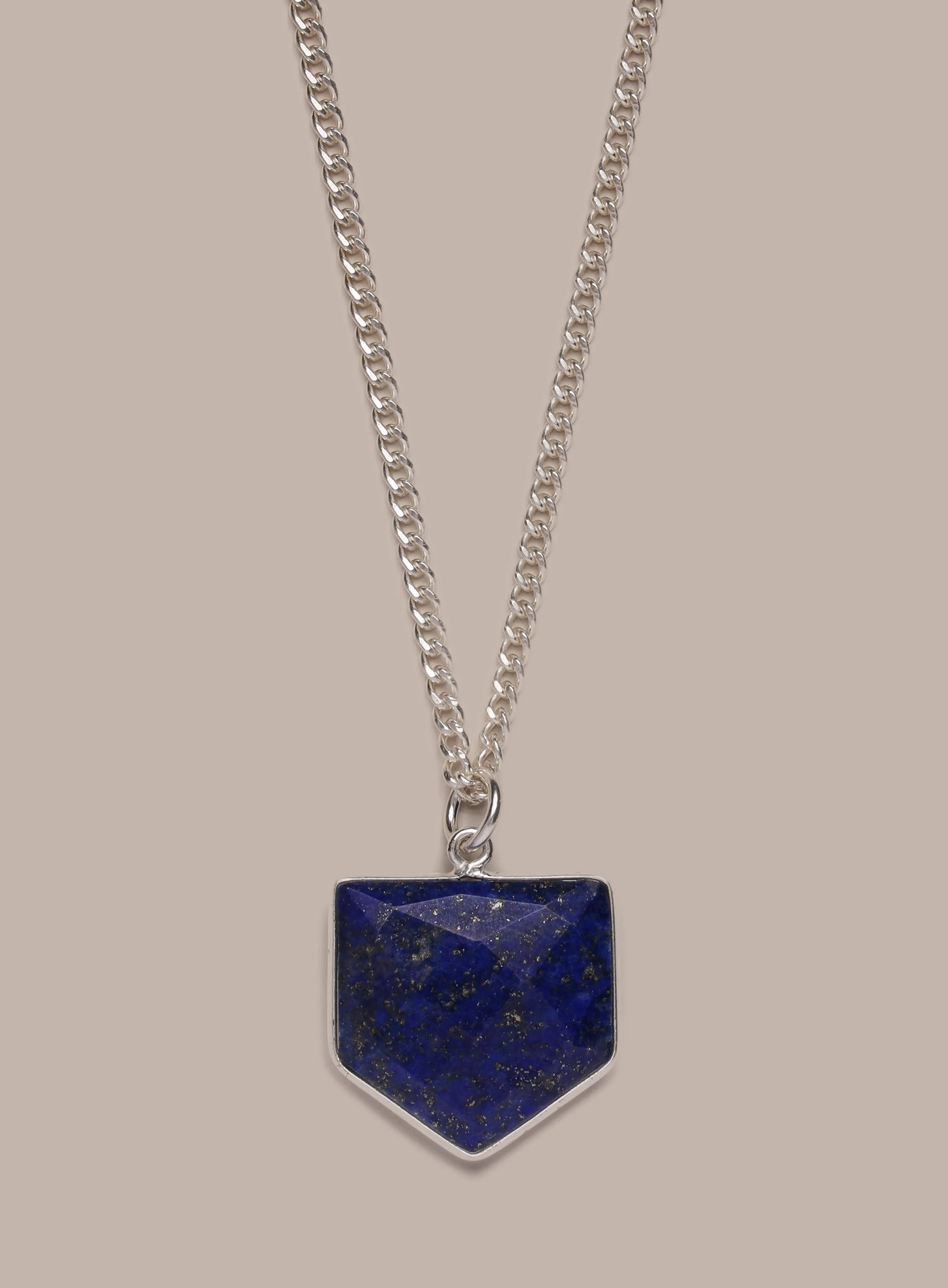 925 Sterling Shield Shape Genuine Lapis Lazuli Pendant Necklace