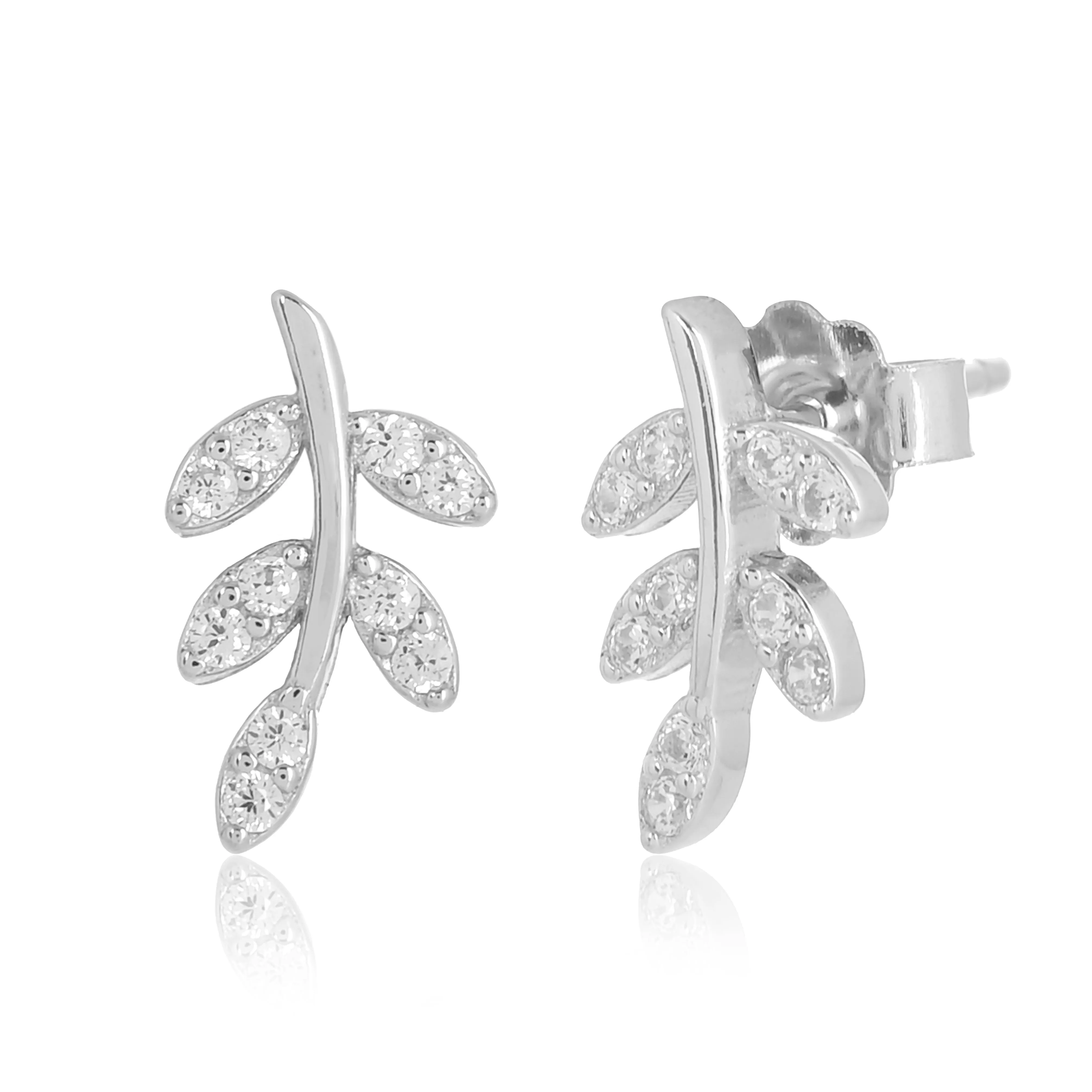 925 Sterling silver white gold  leaf Silver earrings  for womens and girls I With certificate of Authenticity 925 stamp