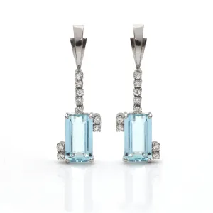 9.5 CT Aquamarine and 0.36 CT Diamond 18K White Gold Earrings