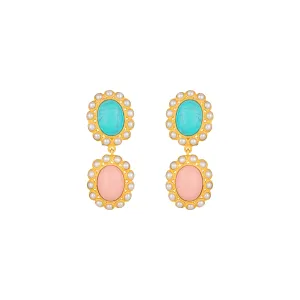 Ada Earrings Pink Coral, Turquoise & Pearls