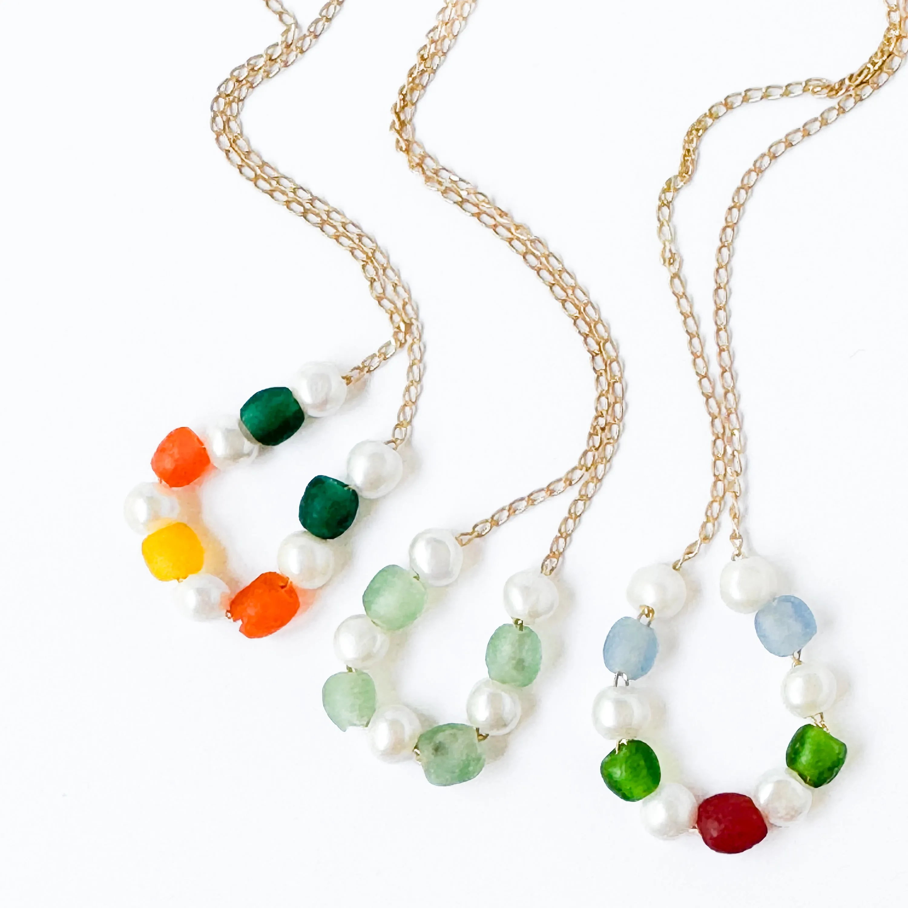 Adjustable Recycled Beads and Freshwater Pearls Necklace