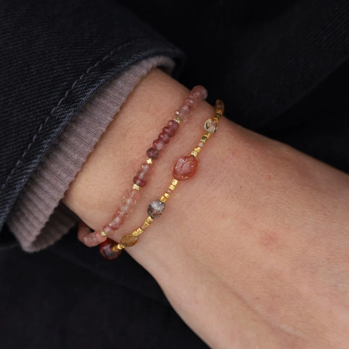 Andesine Garnet, Gold Vermeil Beads Magnetic Bracelet