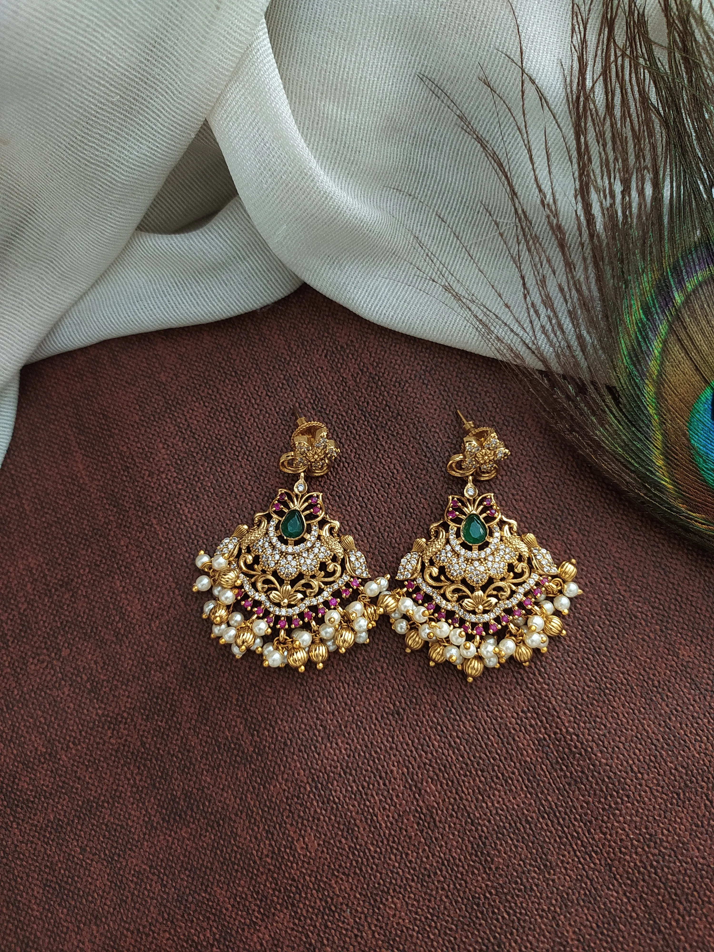 Antique Long Haram Set with Zircon Stones & Pearl Drops