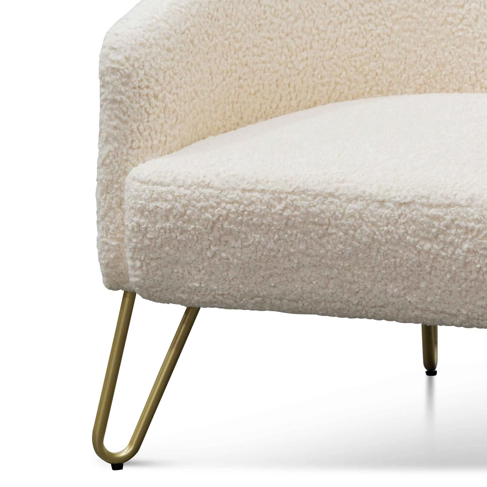 Armchair - Ivory White Synthetic Wool with Golden Legs