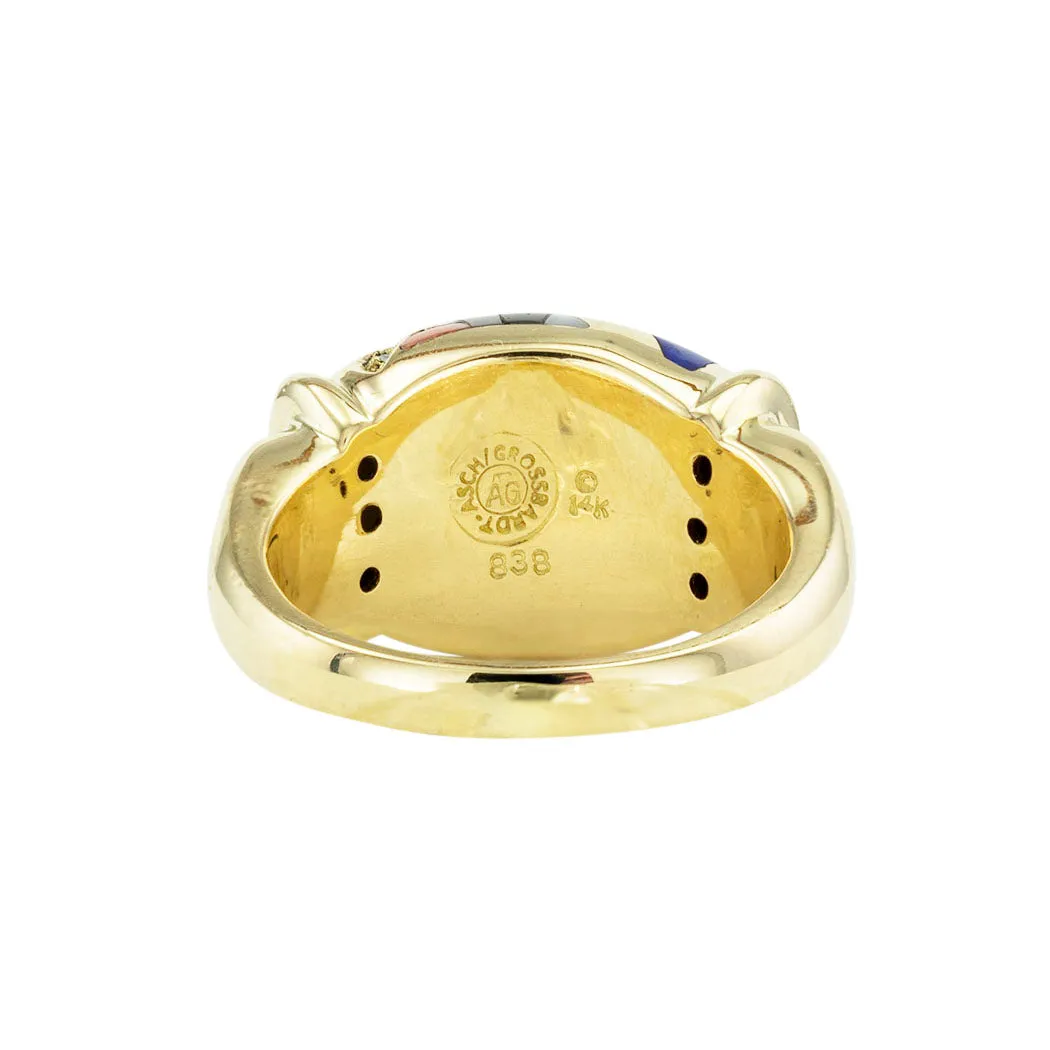 Asch  Grossbardt Gemstone Inlaid Yellow Gold Ring