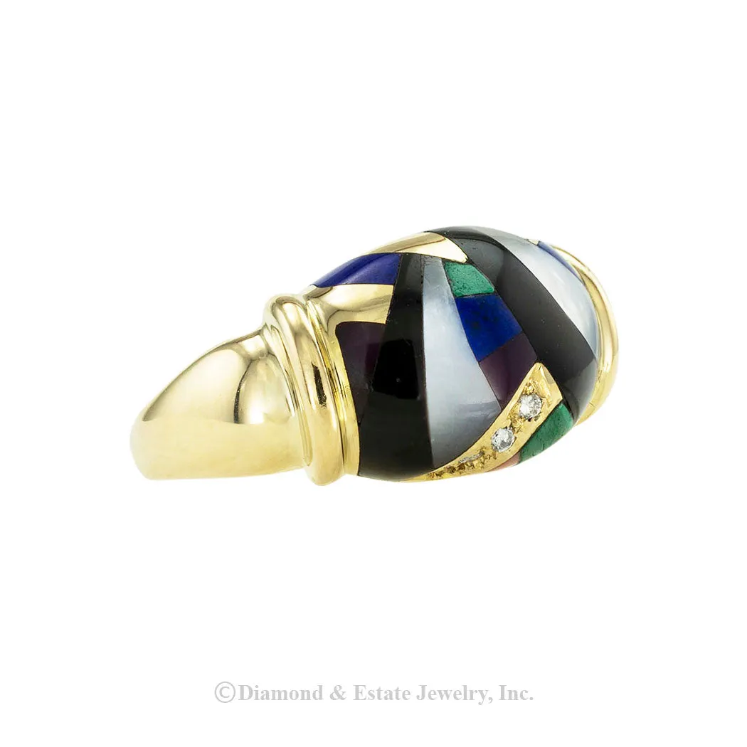 Asch  Grossbardt Gemstone Inlaid Yellow Gold Ring