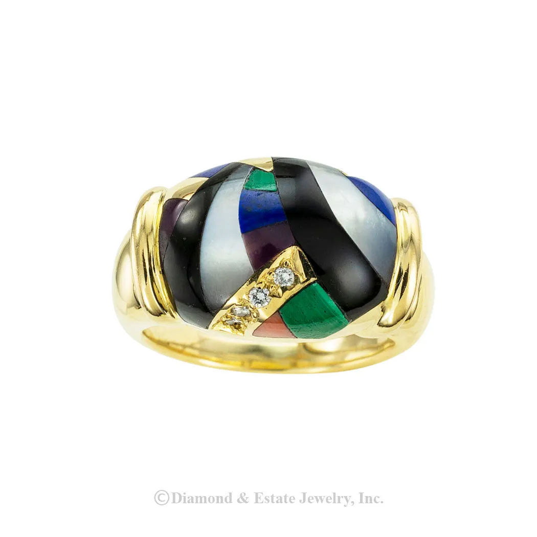 Asch  Grossbardt Gemstone Inlaid Yellow Gold Ring