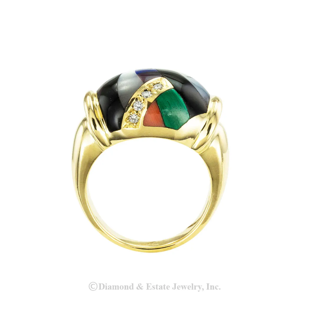 Asch  Grossbardt Gemstone Inlaid Yellow Gold Ring