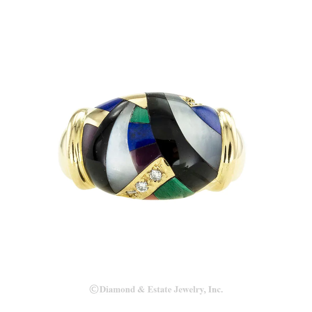 Asch  Grossbardt Gemstone Inlaid Yellow Gold Ring