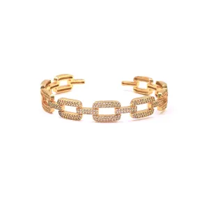 Ashley Gold Stainless Steel Gold Plated CZ Box Link Chain Design Bangle Bracelet