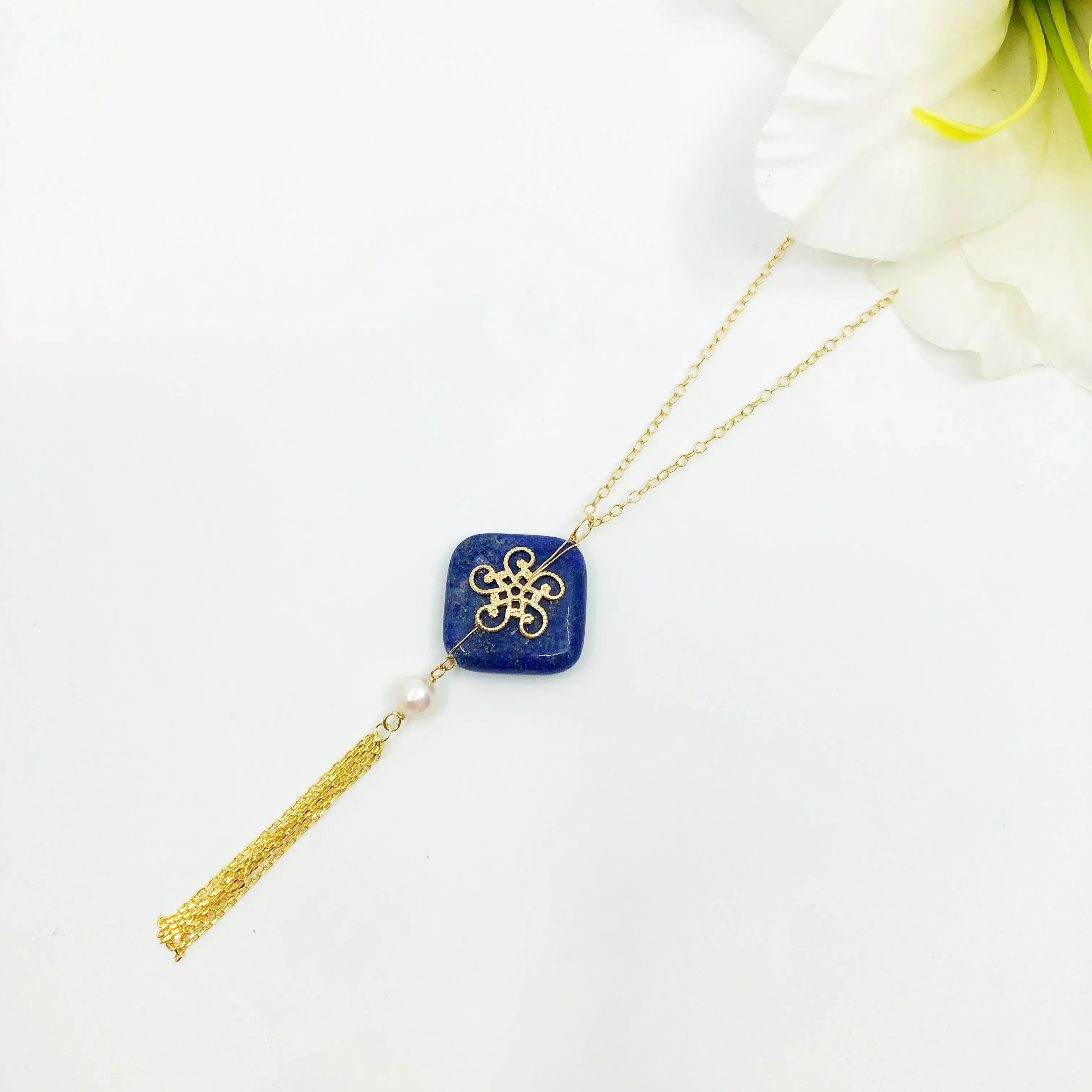 Auspicious Lapis Tassel Necklace