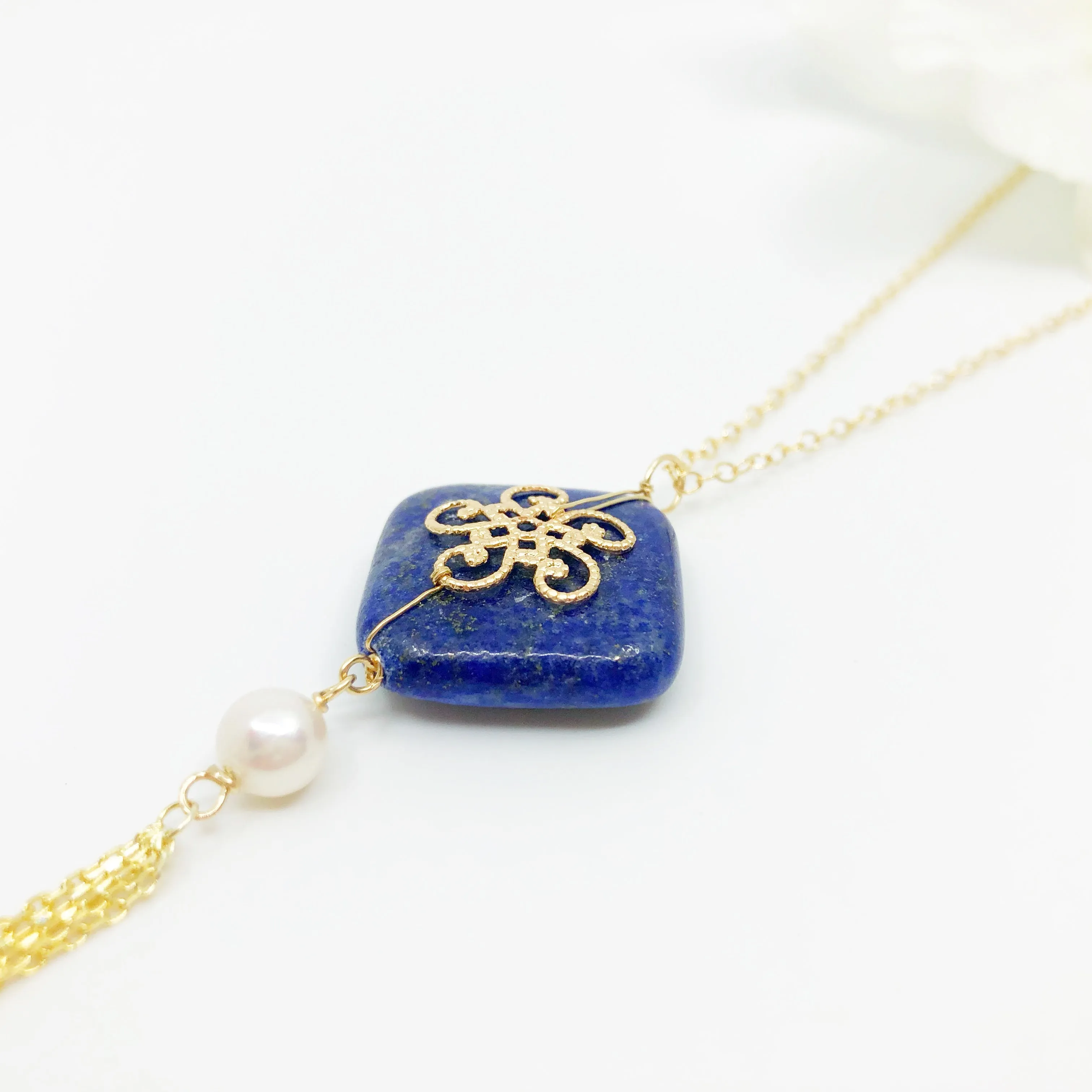 Auspicious Lapis Tassel Necklace