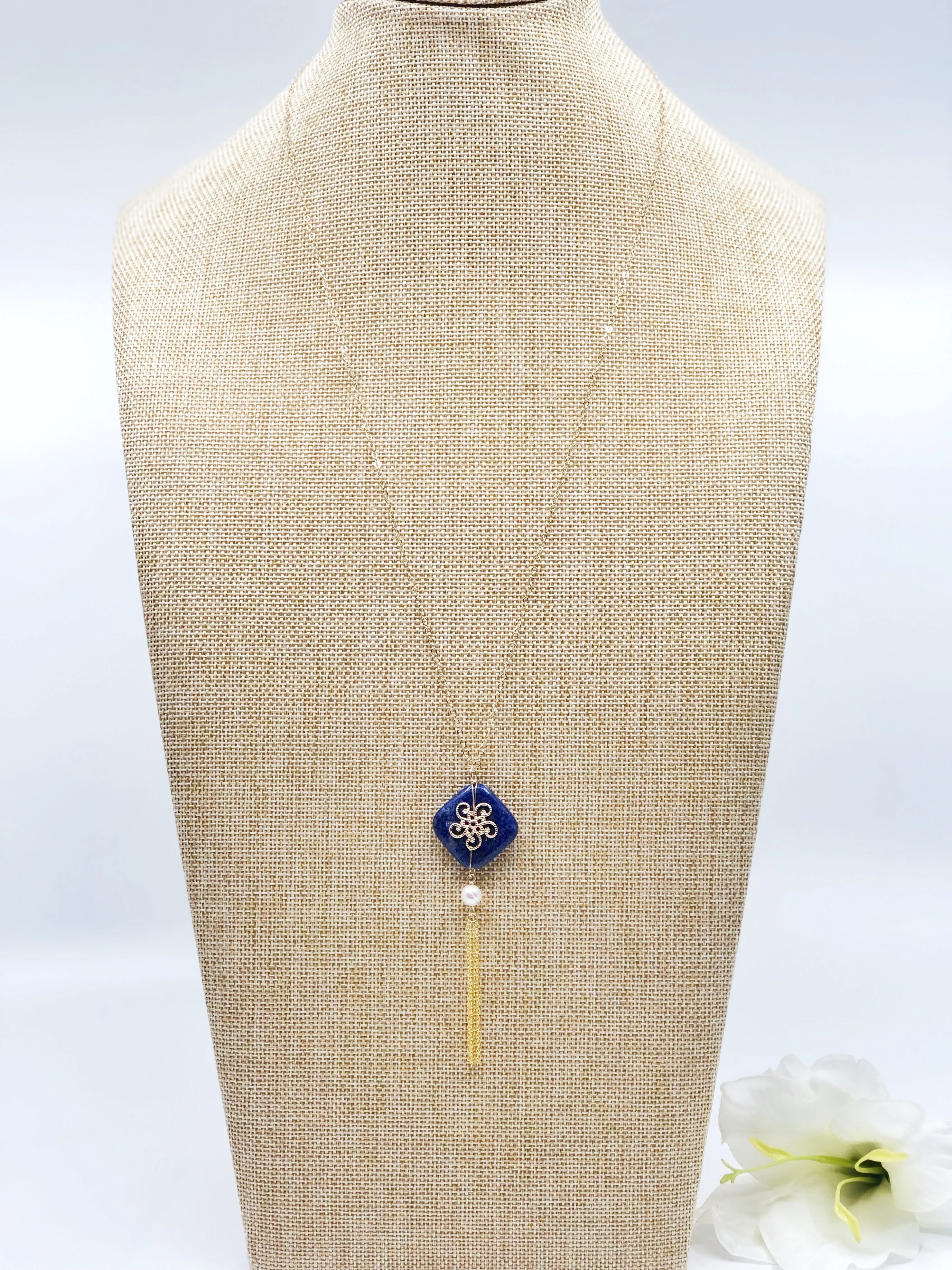 Auspicious Lapis Tassel Necklace