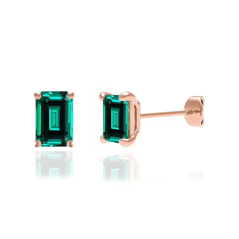 AVIANA - Grown Emerald 18k Rose Gold Stud Earrings