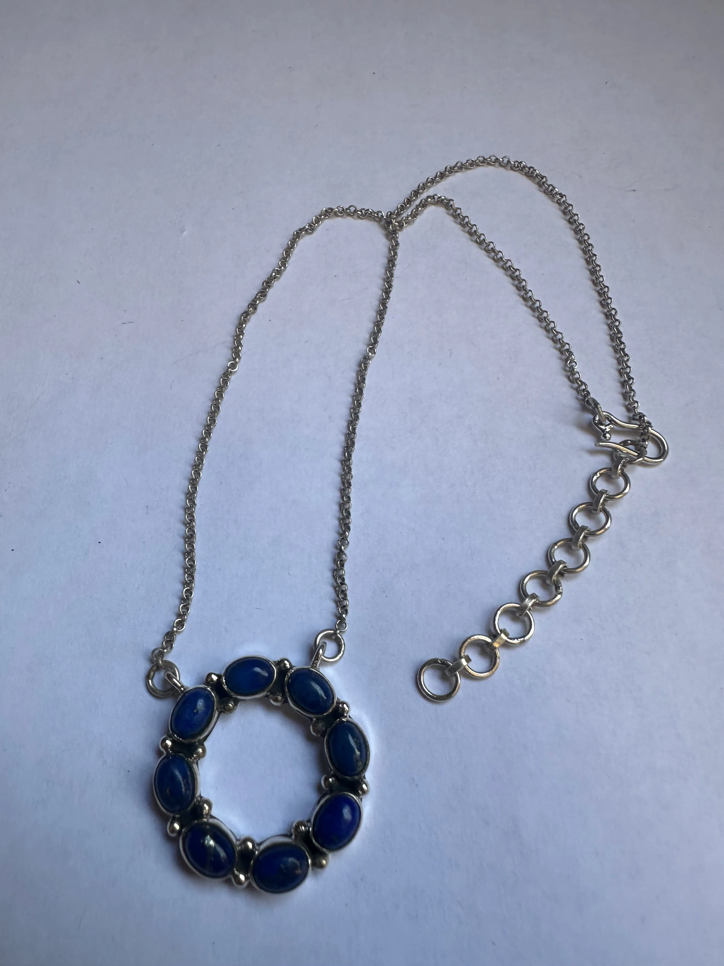 Beautiful Handmade Sterling Silver & Lapis Circle Necklace