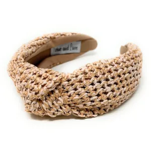 Beige Raffia Woven Top Knot Headband