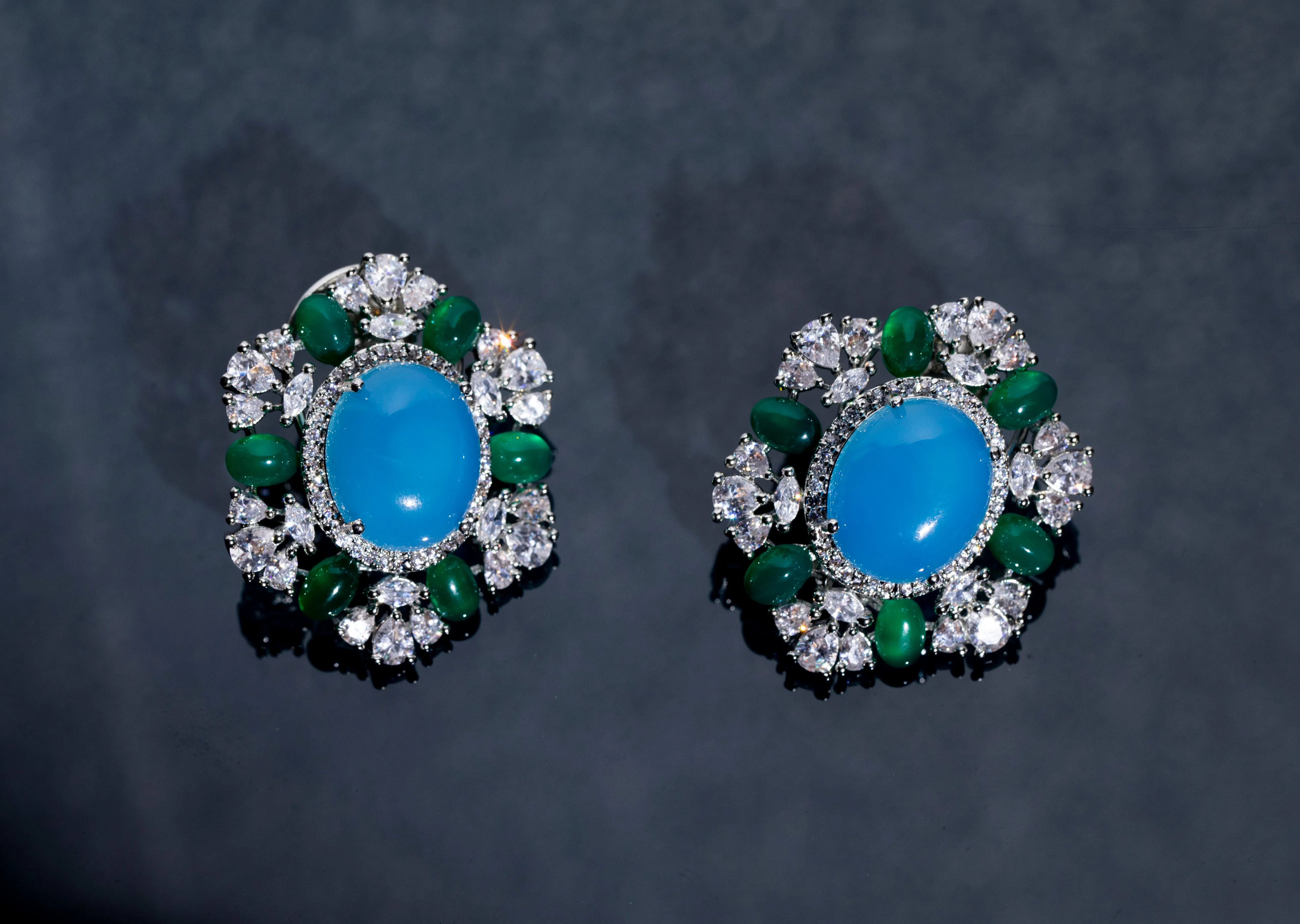 Best Seller Emerald and Blue Stone Swarovski Flower Earrings | Buy Jewelry Online