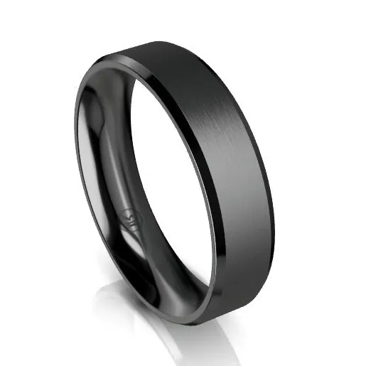 Bevelled Edge Black Zirconium Wedding Ring - Comfort Fit (AS)