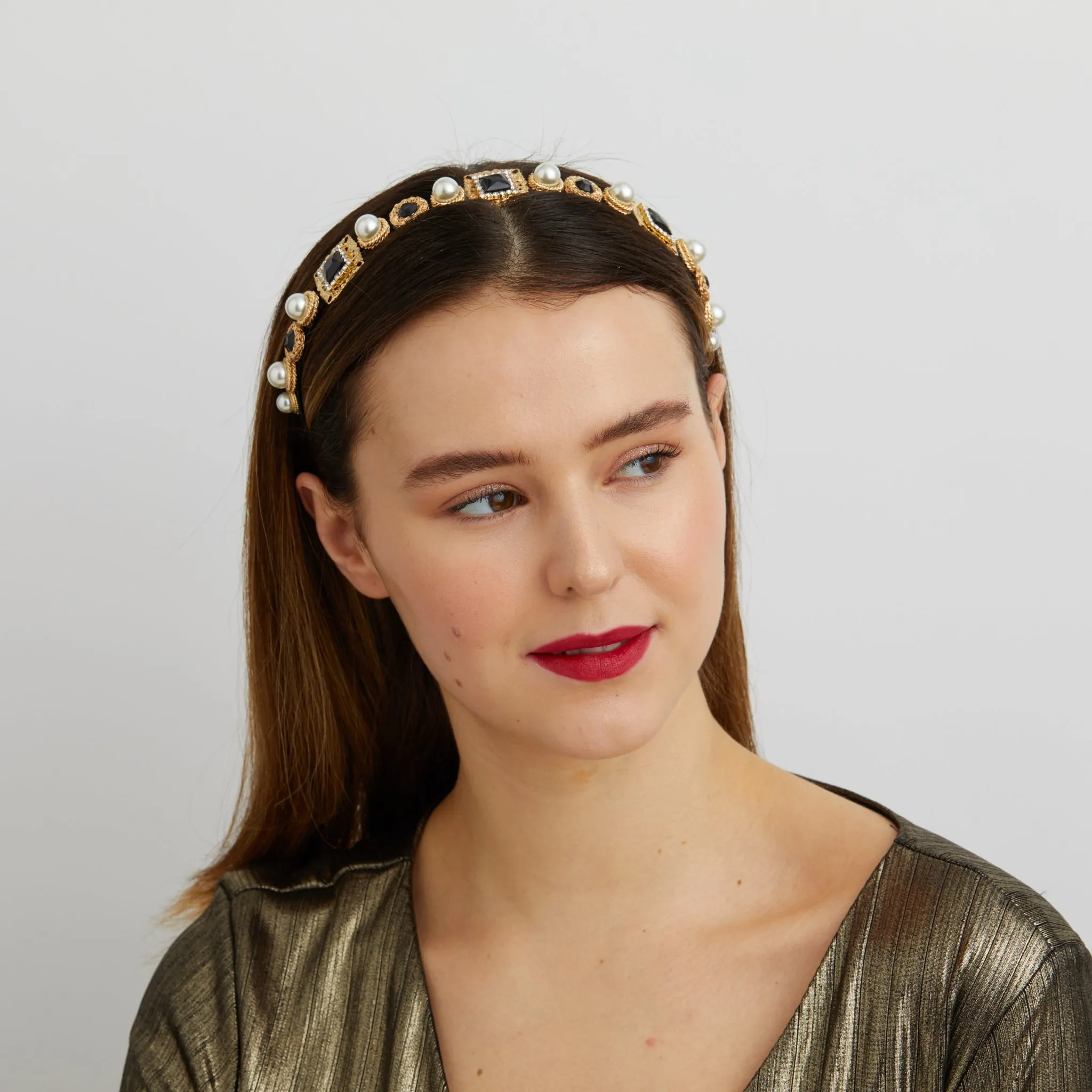 Black Headband with Pearls