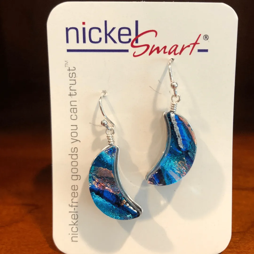 Blue Moon Dichroic Glass Earrings by Nickel Smart®