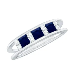 Blue Sapphire Band Ring with Diamond