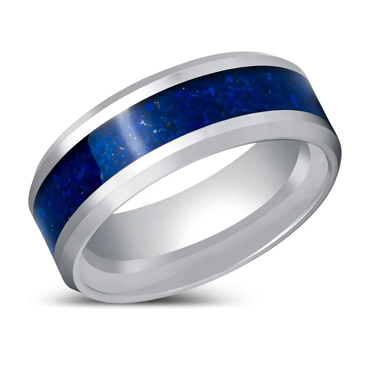 BOYDTON | Silver Tungsten Ring Lapis Lazuli Inlay