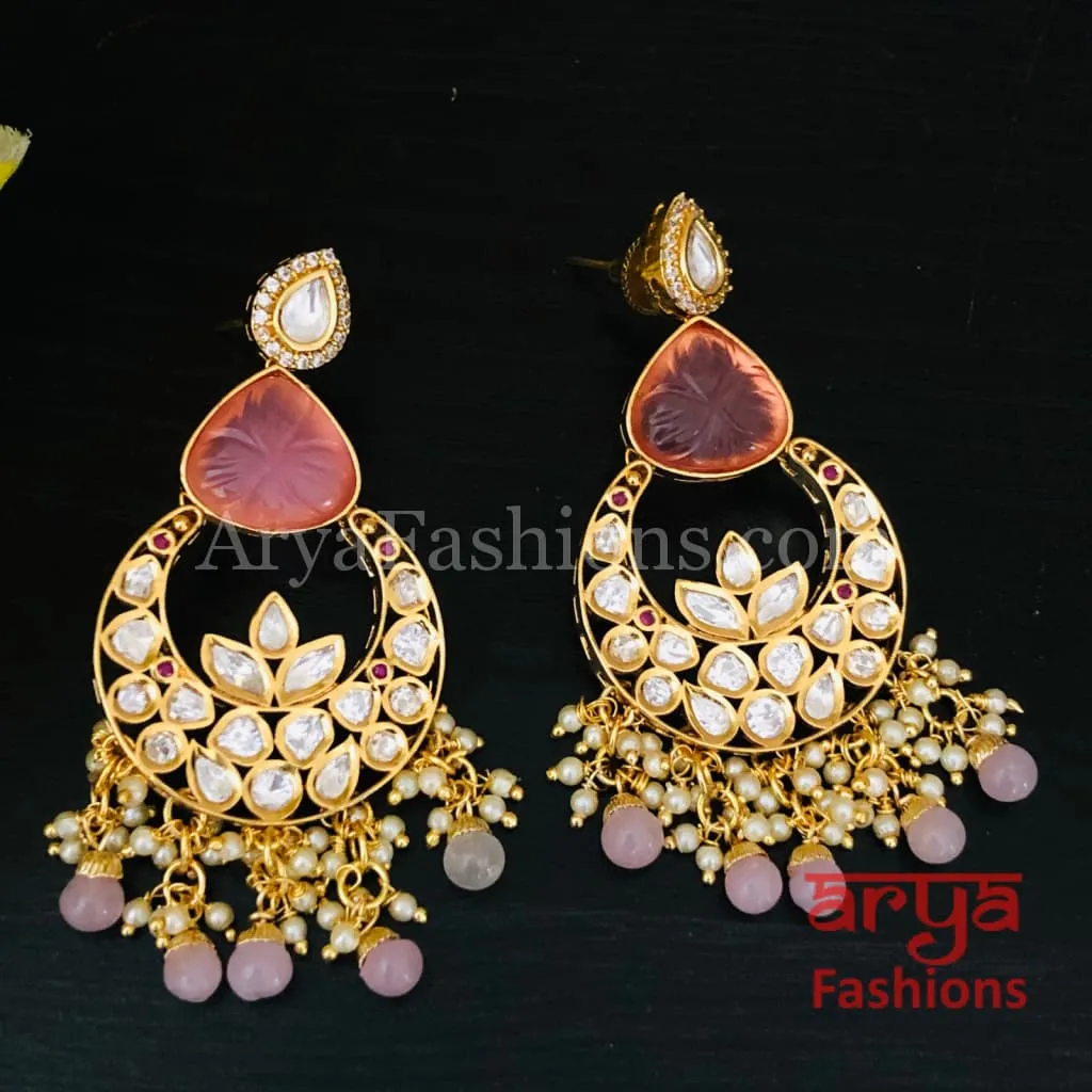 Bridesmaid Pacchi Kundan Chandbali Earrings/ Emerald Green Kundan Earrings