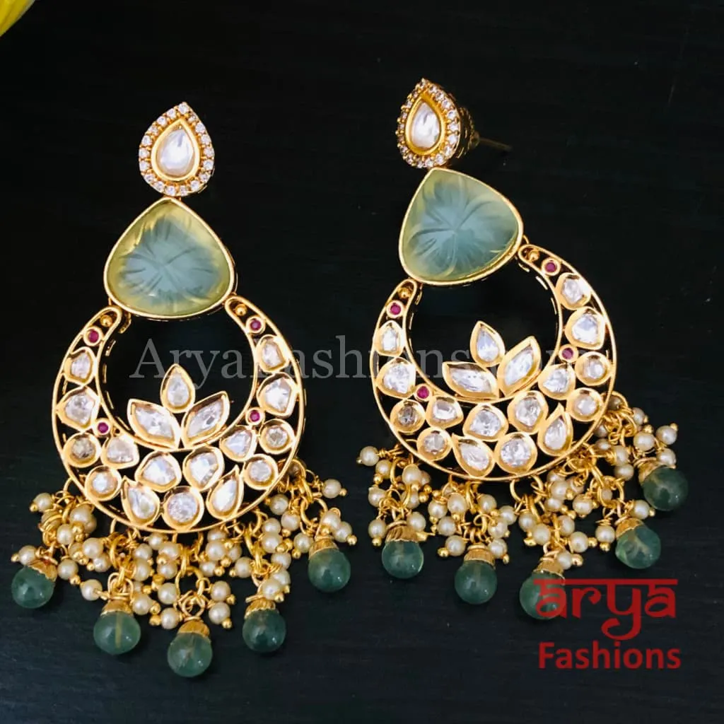 Bridesmaid Pacchi Kundan Chandbali Earrings/ Emerald Green Kundan Earrings