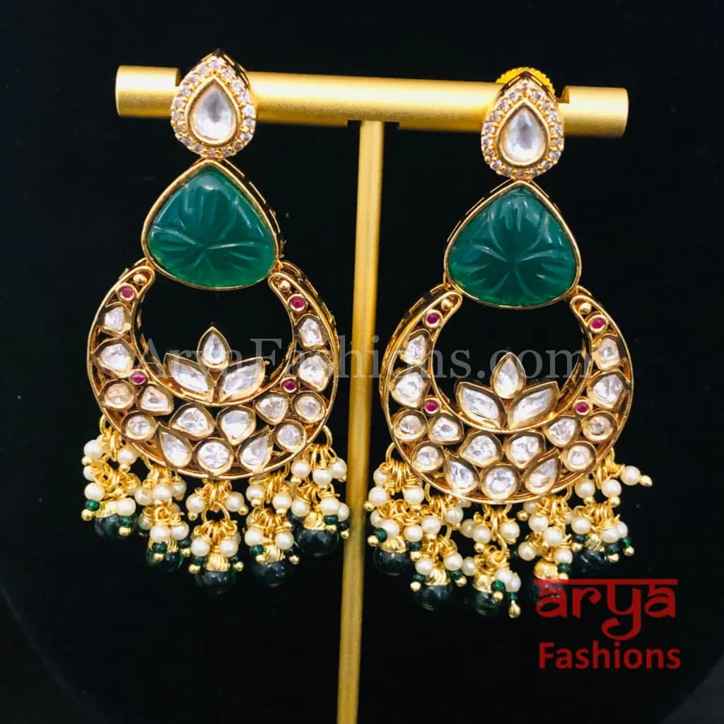 Bridesmaid Pacchi Kundan Chandbali Earrings/ Emerald Green Kundan Earrings