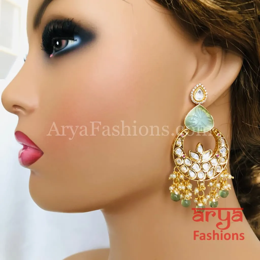 Bridesmaid Pacchi Kundan Chandbali Earrings/ Emerald Green Kundan Earrings