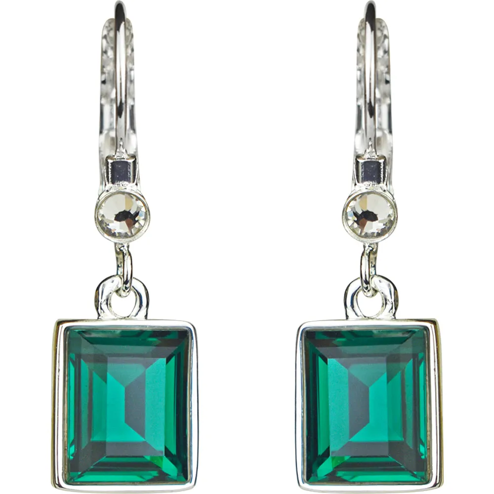 Brilliant Emerald Cut Petite Leverback Earrings (Sterling Silvertone/Emerald Green)