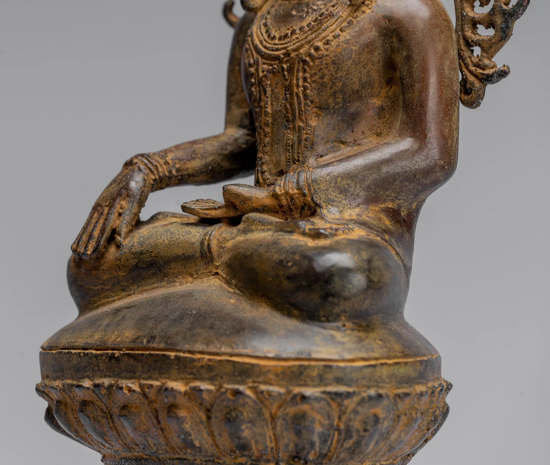 Buddha Statue - Antique Burmese Style Bronze Shan Enlightenment Seated Buddha Statue - 36cm/14"