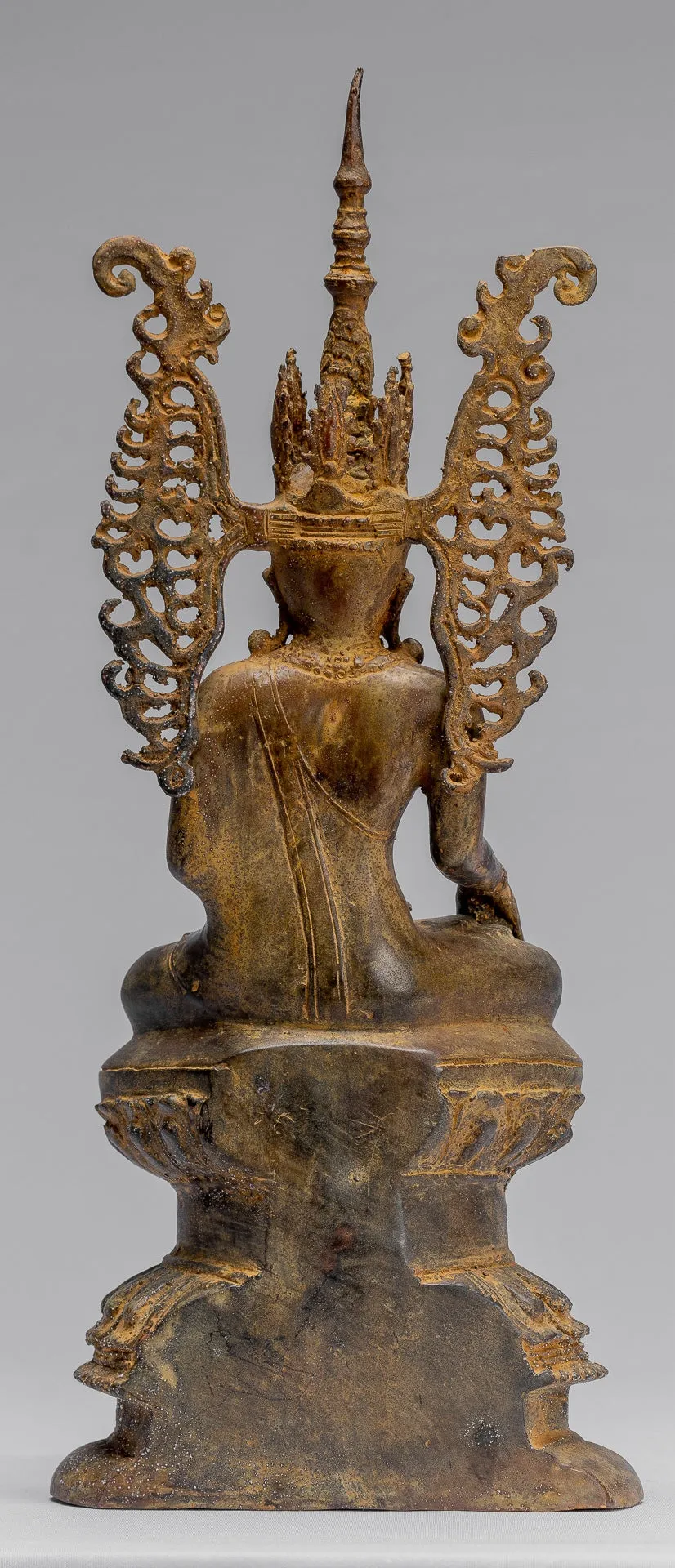 Buddha Statue - Antique Burmese Style Bronze Shan Enlightenment Seated Buddha Statue - 36cm/14"