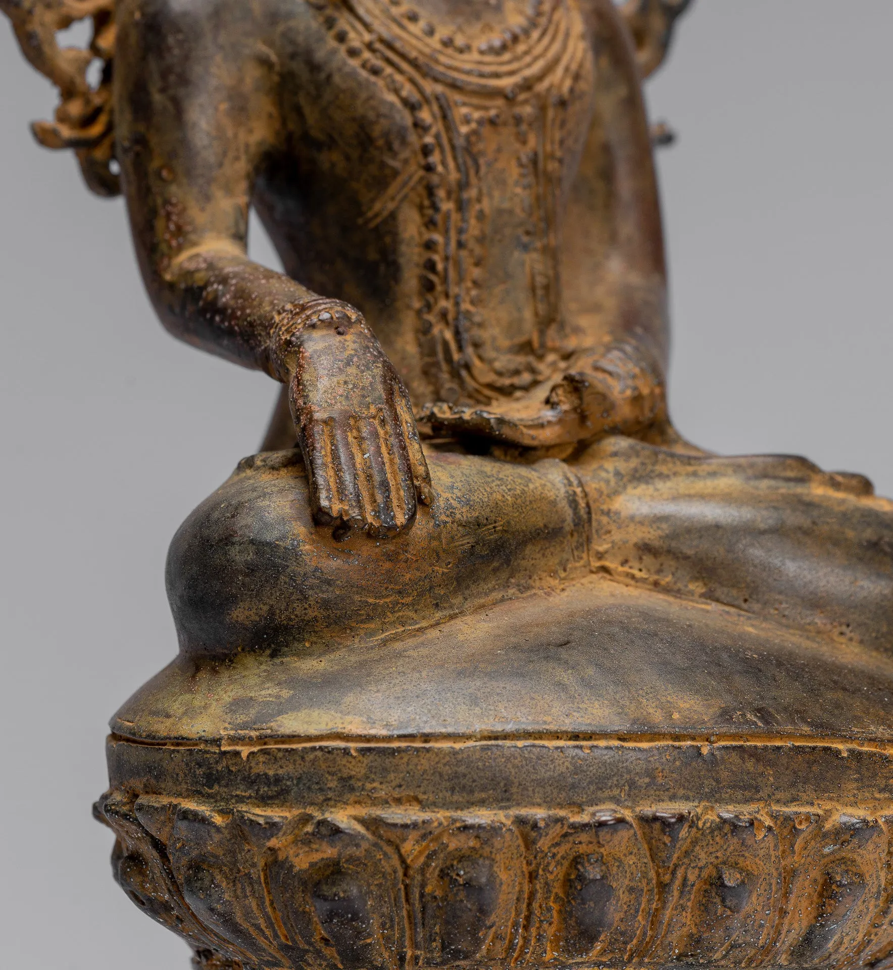 Buddha Statue - Antique Burmese Style Bronze Shan Enlightenment Seated Buddha Statue - 36cm/14"