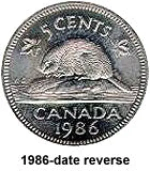 Canada Copper 1991 5 cents  (Elizabeth II) 4.6gr .750