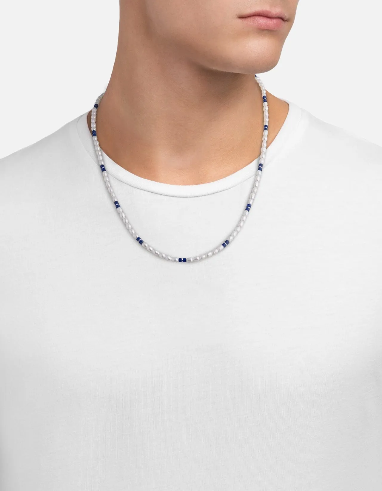 Cash Lapis Pearl Necklace, Sterling Silver