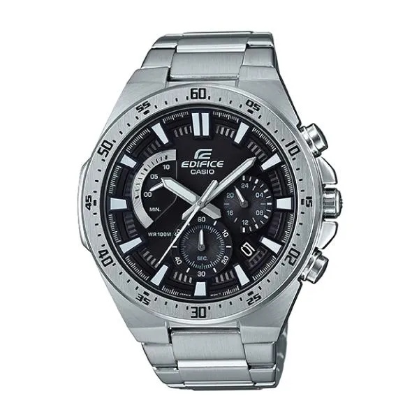 Casio Edifice Standard Chronograph Sporty Flat Bezel Design Silver Stainless Steel Band Watch EFR563D-1A EFR-563D-1A