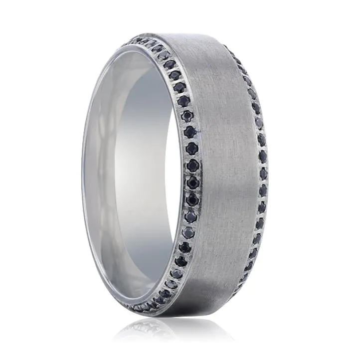 CHAMPION | Silver Titanium Ring, Black Sapphires on Edges, Beveled