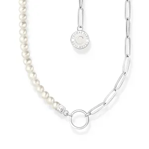 Charm necklace with pearls and chain links silver