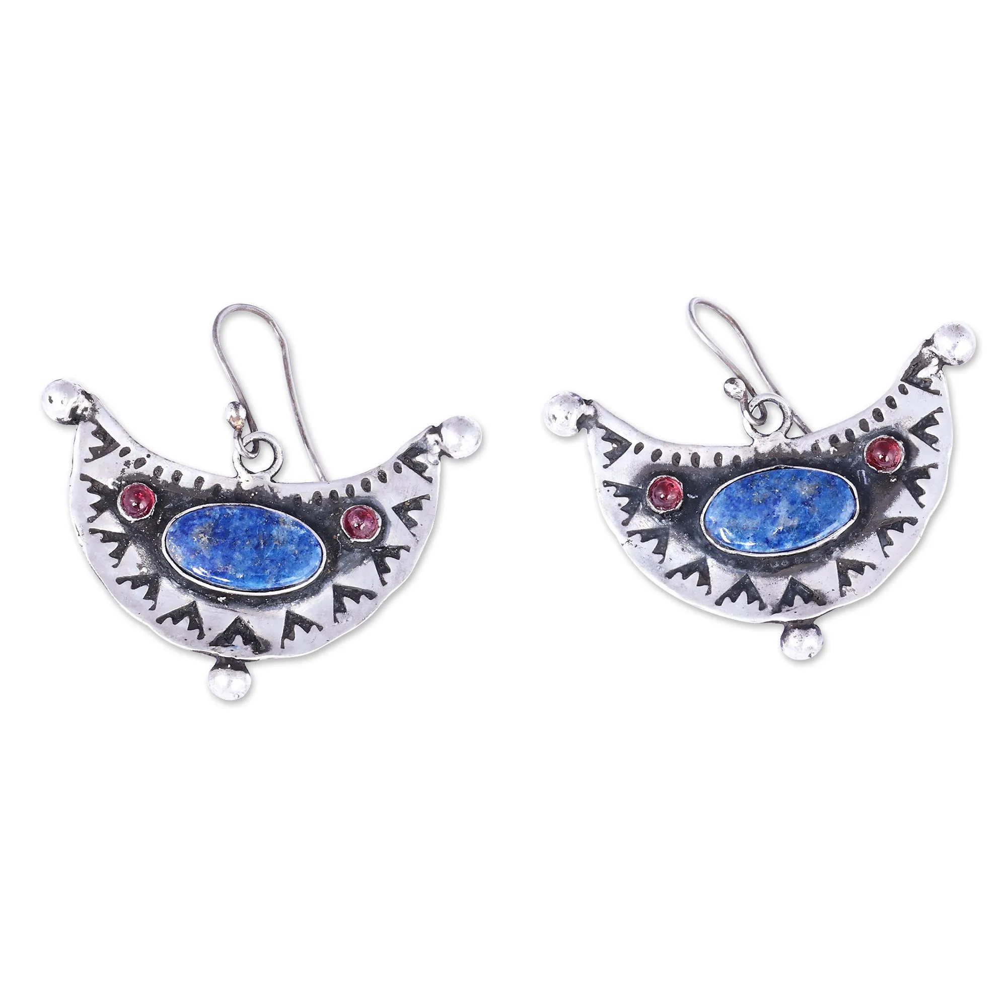 Classic Natural Lapis Lazuli and Garnet Dangle Earrings - Sea and Land | NOVICA