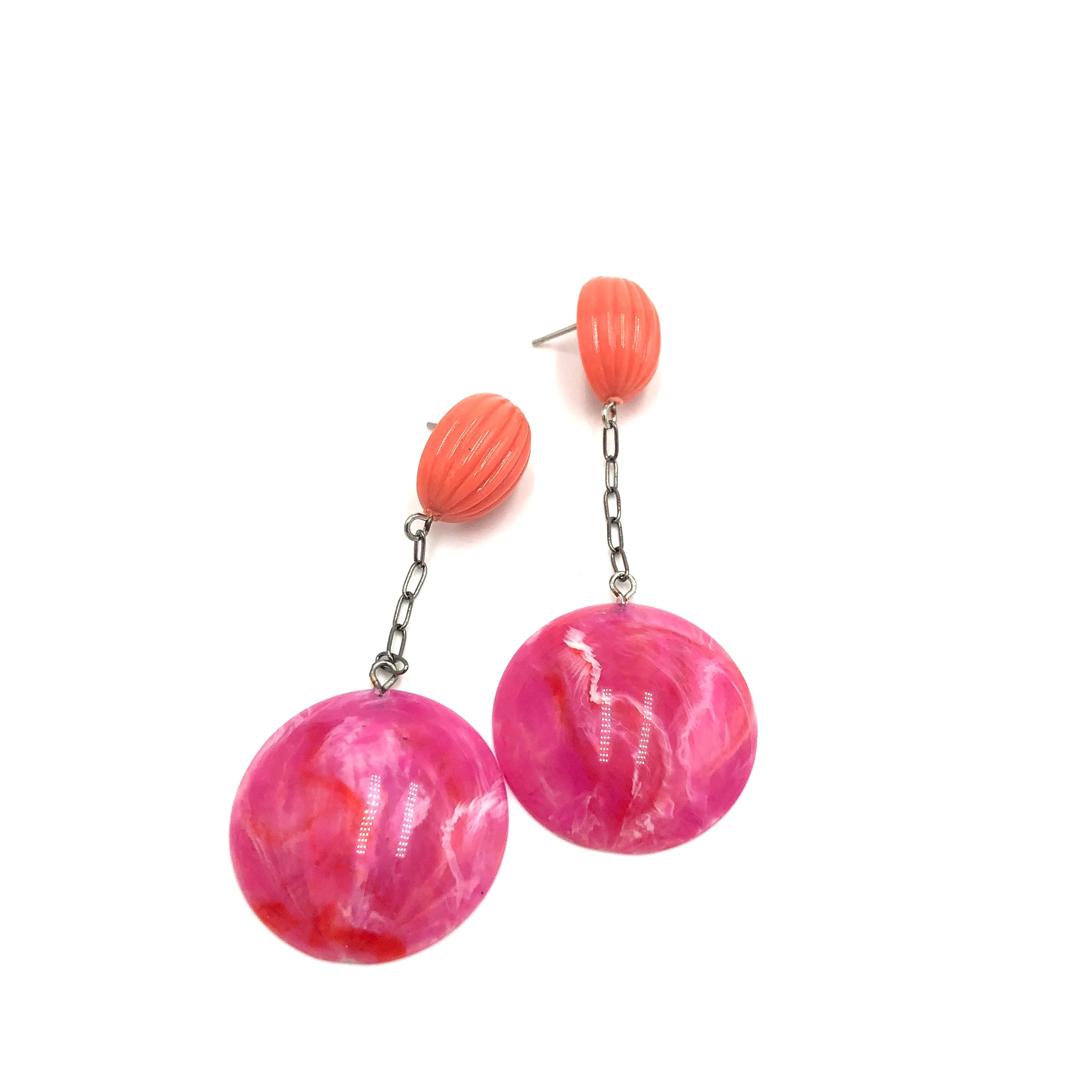 Coral & Hot Fuchsia Chain-Link Earrings