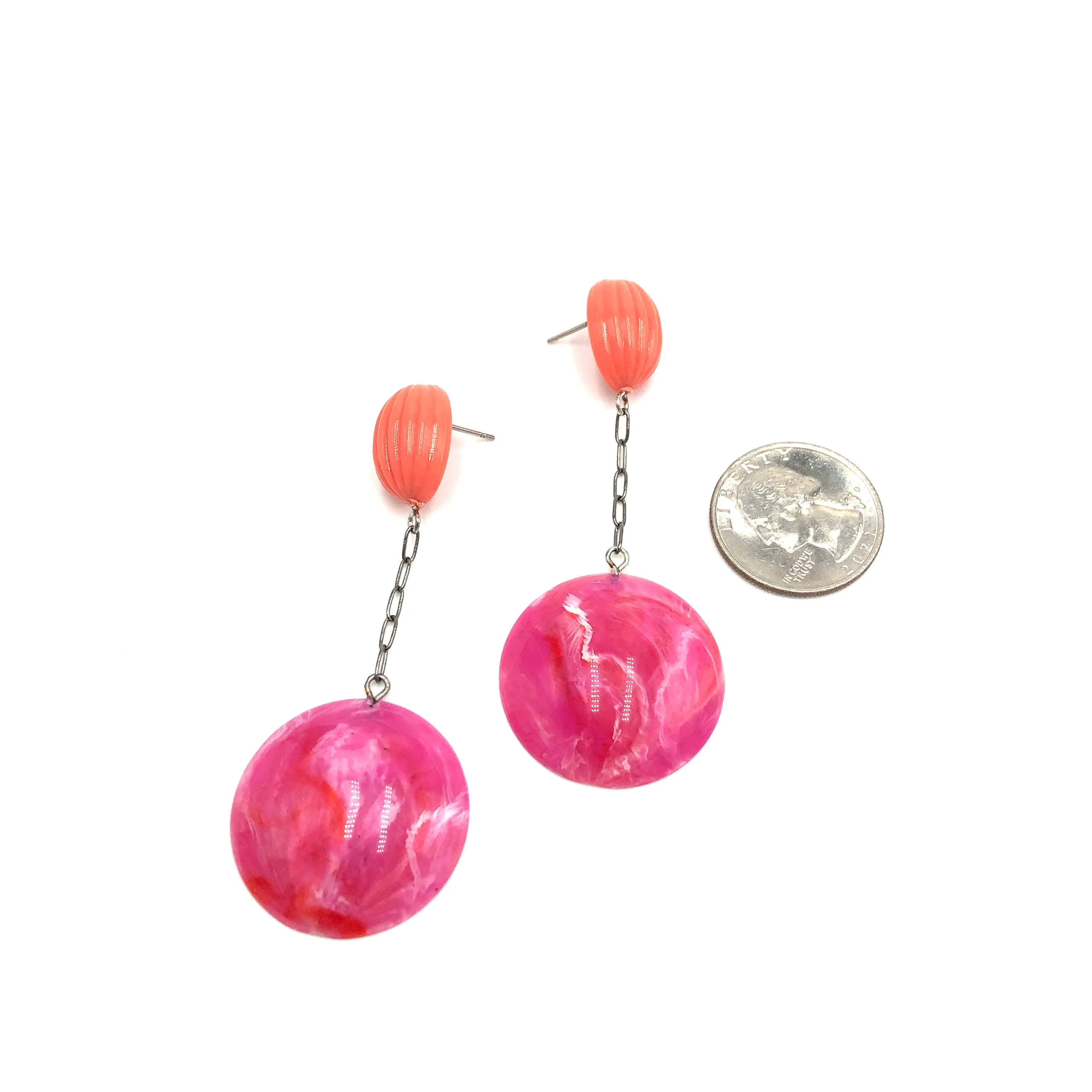 Coral & Hot Fuchsia Chain-Link Earrings