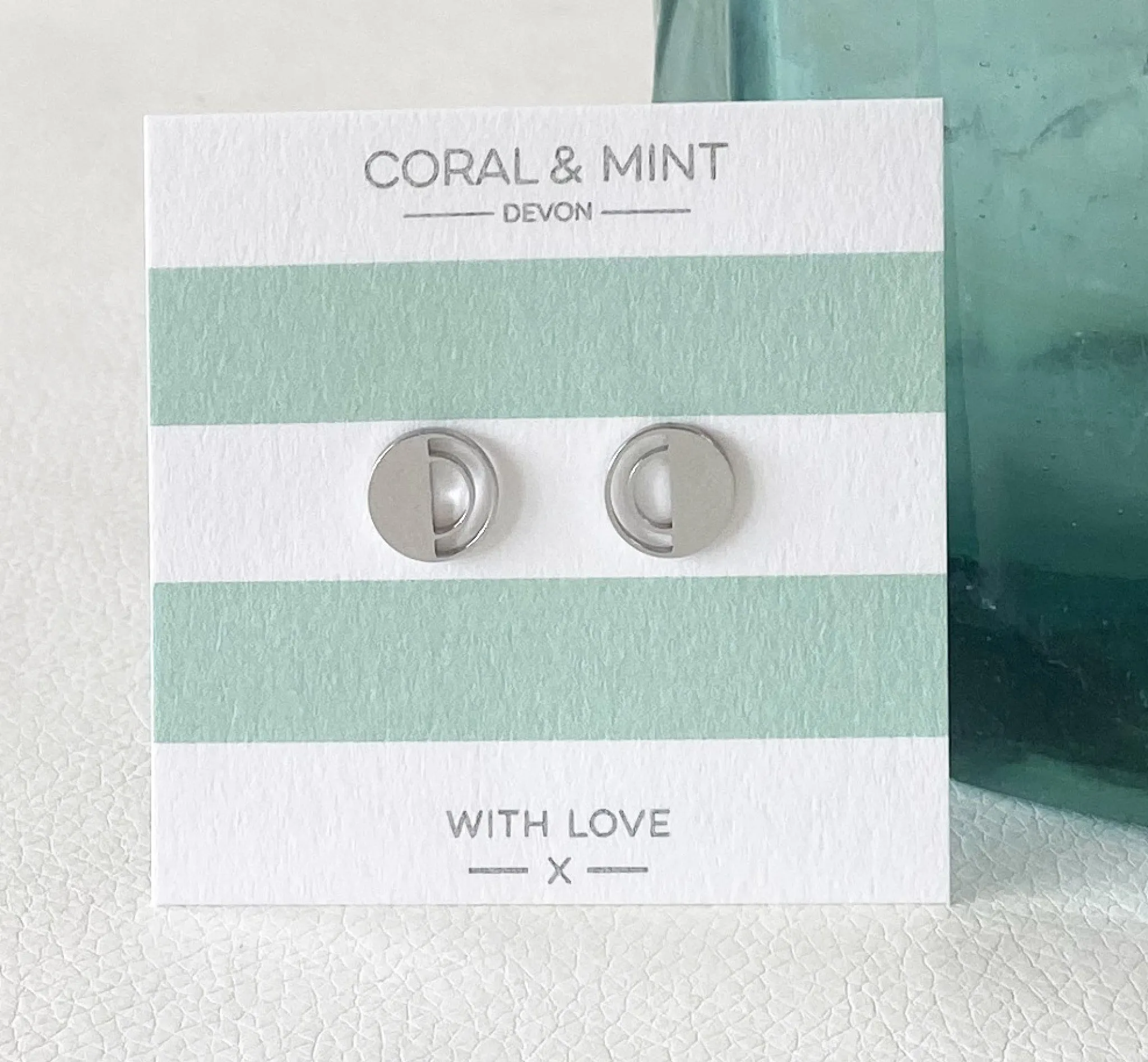 Coral And Mint Half Circle Studs