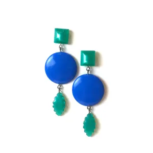 Cornflower & Green Moonglow Statement Earrings *