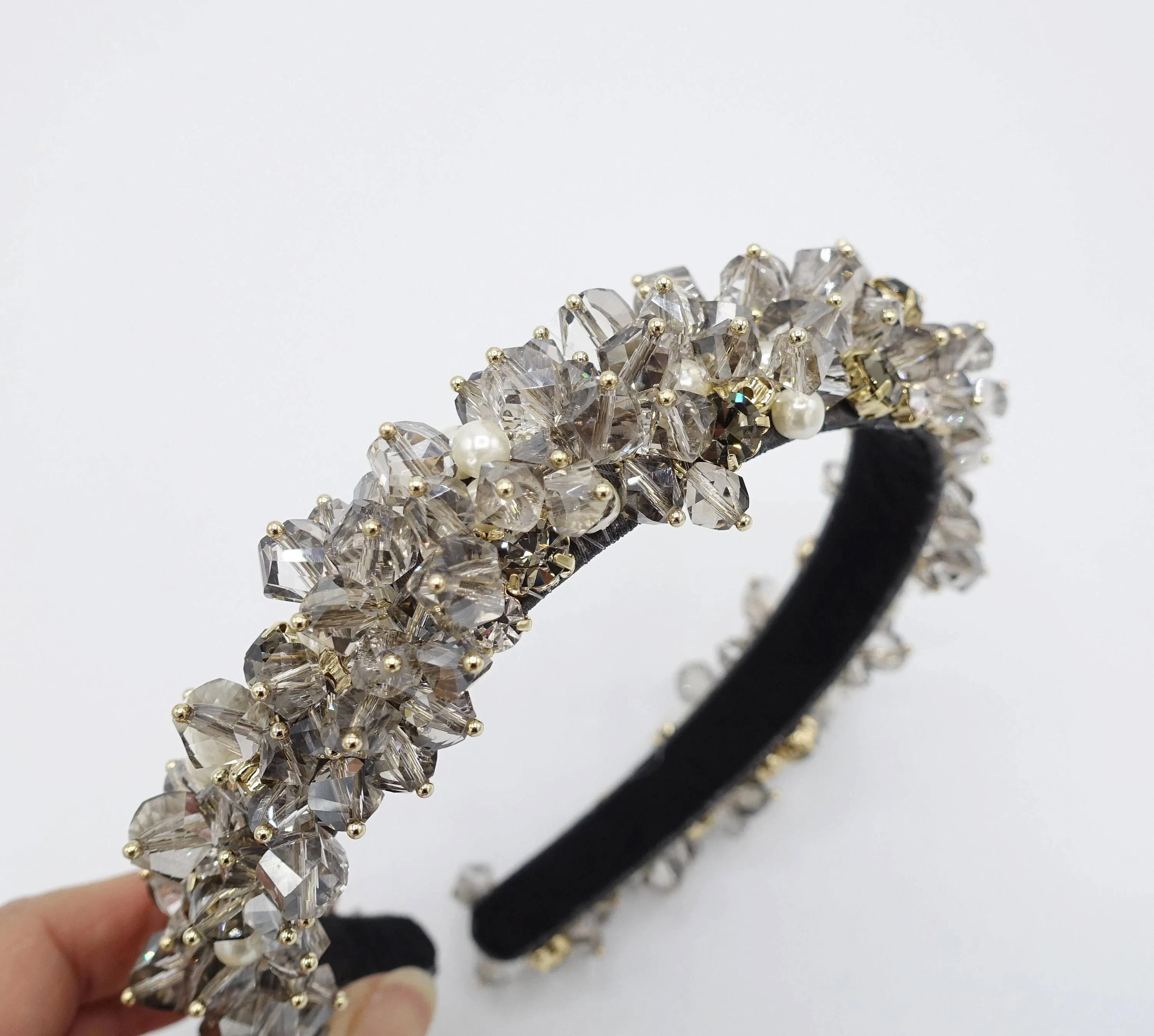 crystal pearl beaded headband rhinestone jewel hair accessory for women