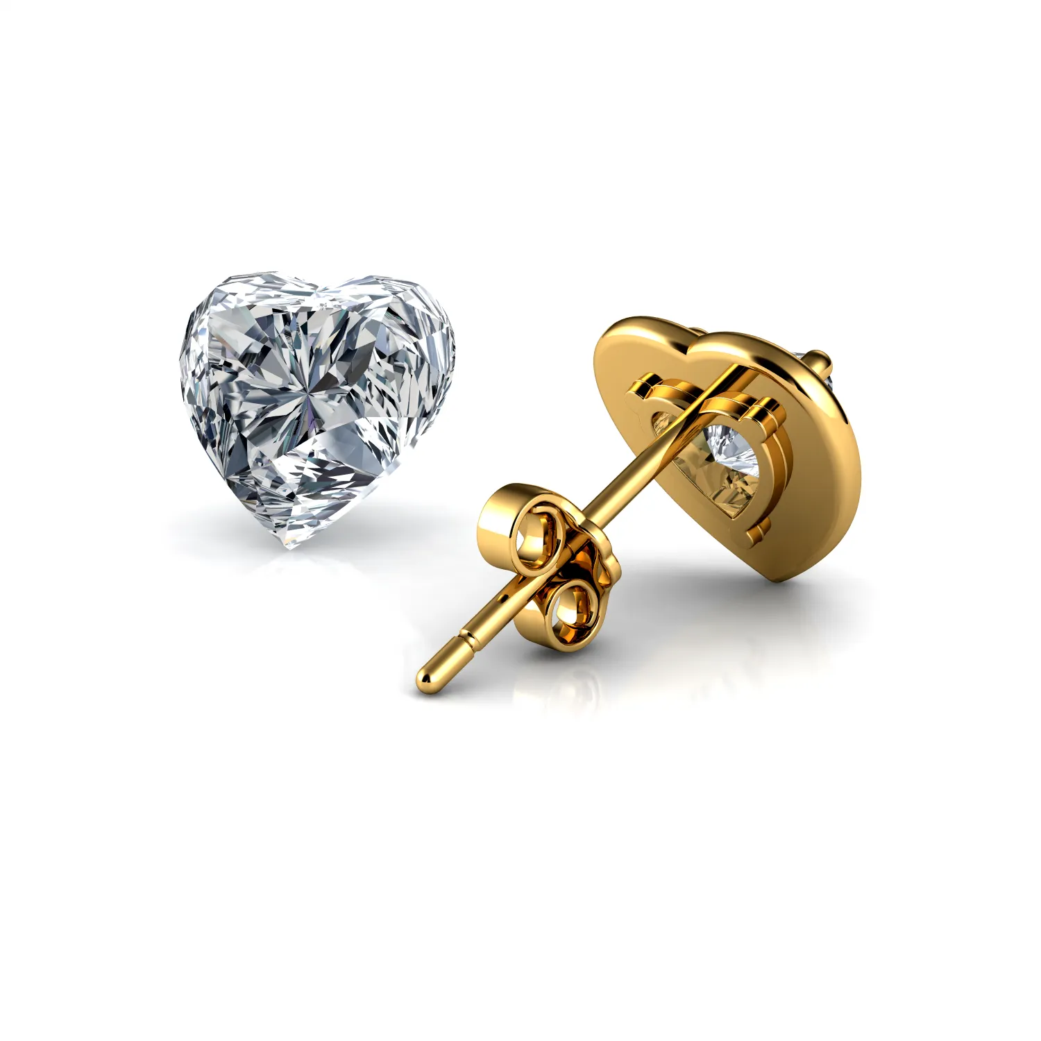 DEPHINI 14k Gold Earrings - Heart Studs CZ Crystals -  wooden box